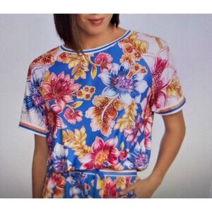Johnny Was Active Bee Active Ruched Raglan Floral Sleeve Pullover Top Large New‎